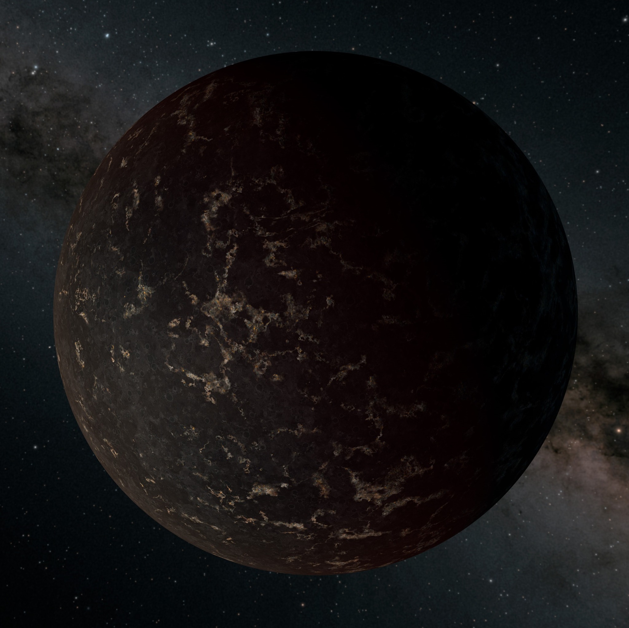 系外行星LHS 3844b的想象图，它的质量是地球的约1.3倍，围绕一颗 M型矮星运行。根据斯皮策太空望远镜的观测，这颗行星没有明显的大气层，其表面可能大部分被深色熔岩覆盖。                                          图片鸣谢: NASA/JPL-Caltech